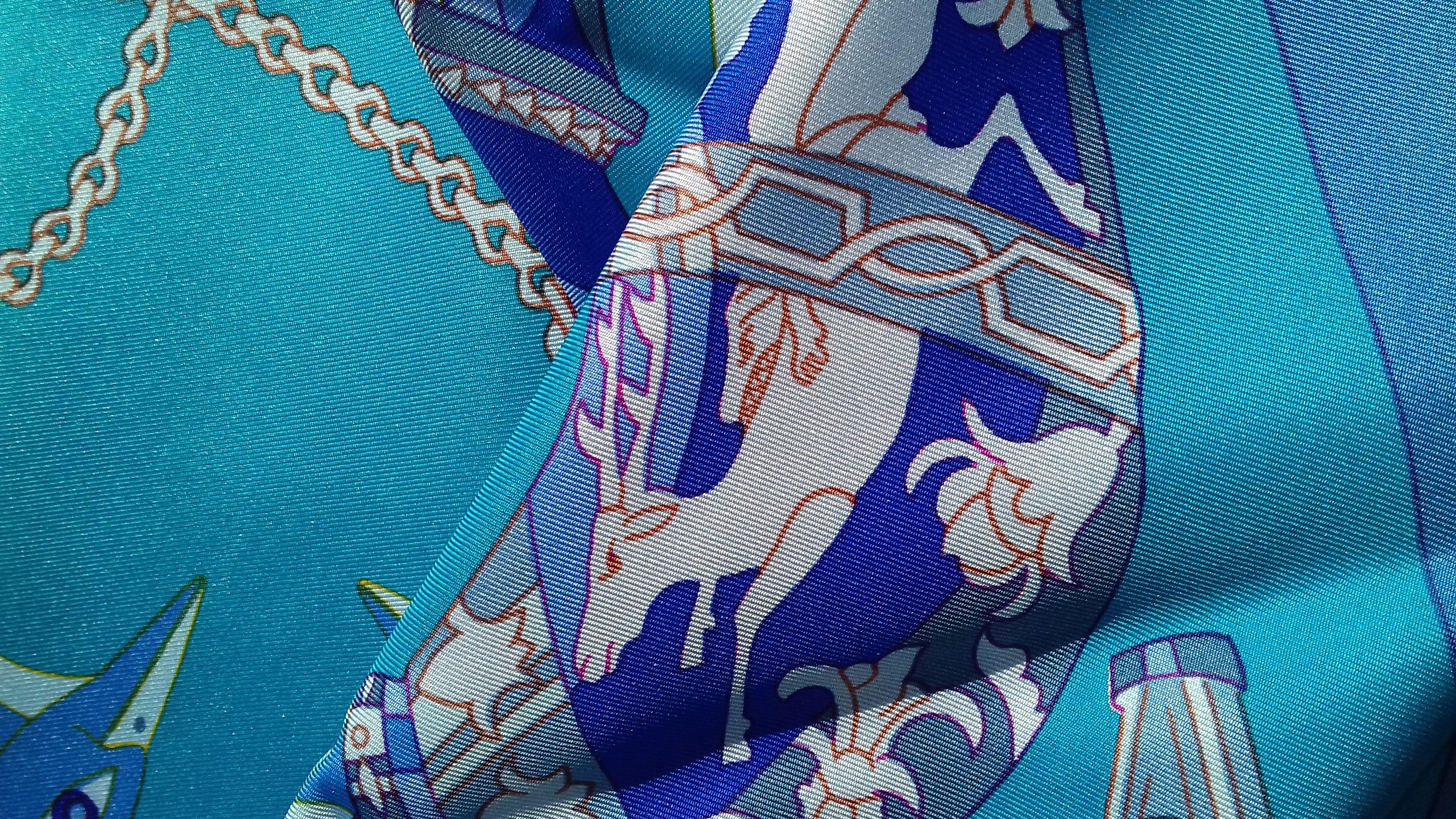 Hermès Vintage Silk Scarf Rhytons Karin Swildens Blue Purple 90 cm 9