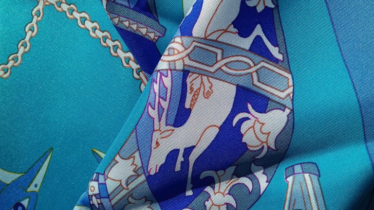 Hermès Vintage Silk Scarf Rhytons Karin Swildens Blue Purple 90 cm at ...