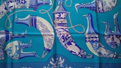 Hermès Vintage Silk Scarf Rhytons Karin Swildens Blue Purple 90 cm