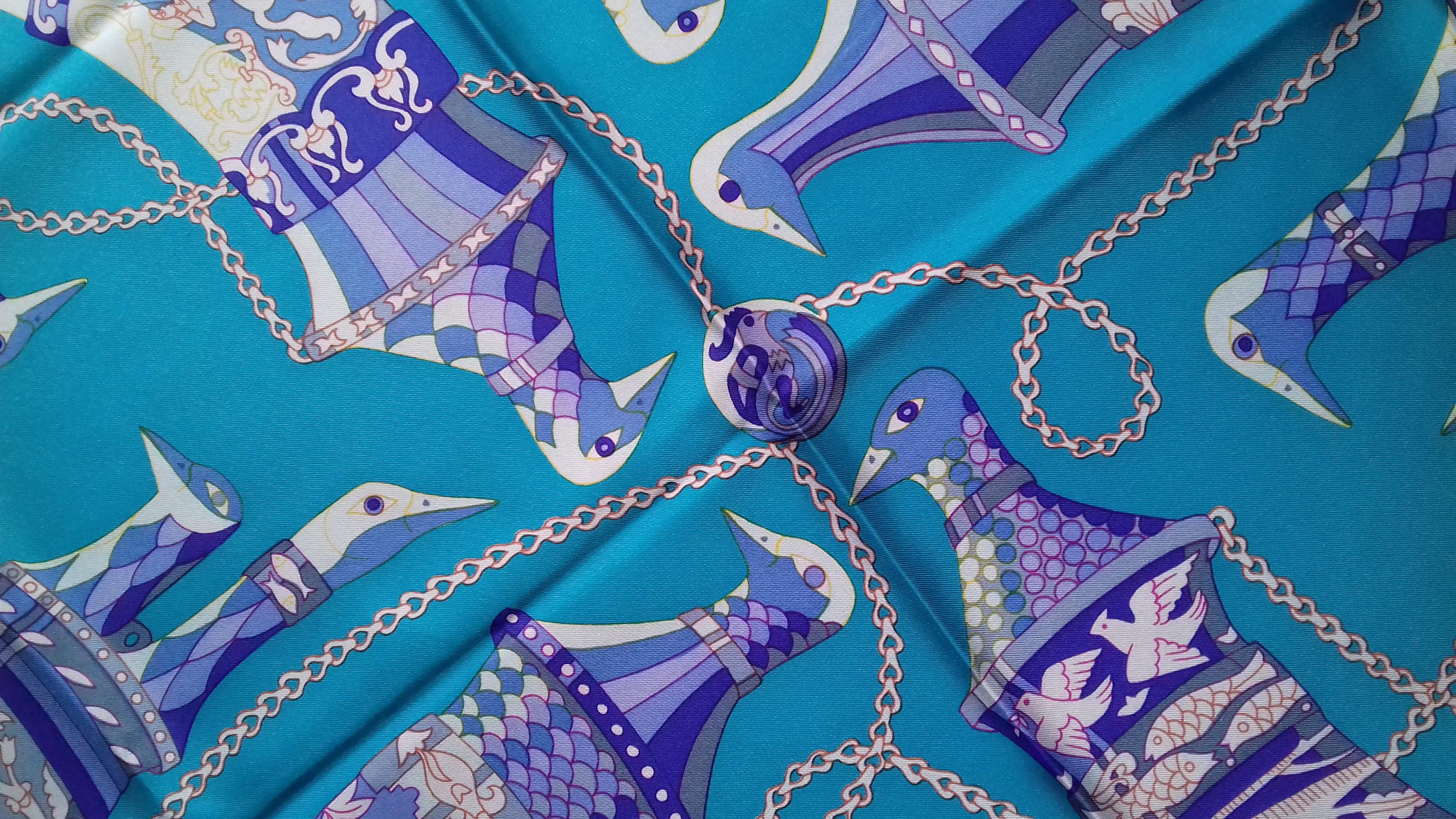 Women's Hermès Vintage Silk Scarf Rhytons Karin Swildens Blue Purple 90 cm