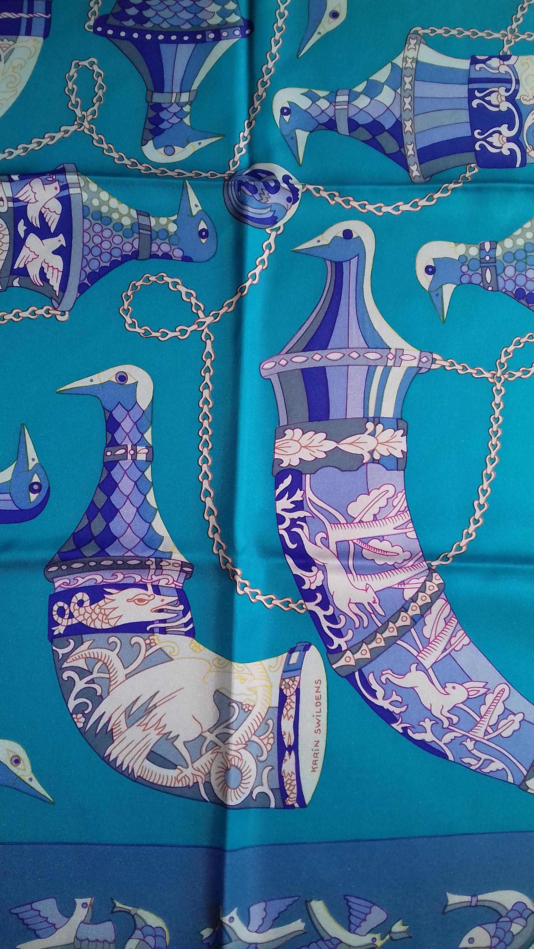 Hermès Vintage Silk Scarf Rhytons Karin Swildens Blue Purple 90 cm 1