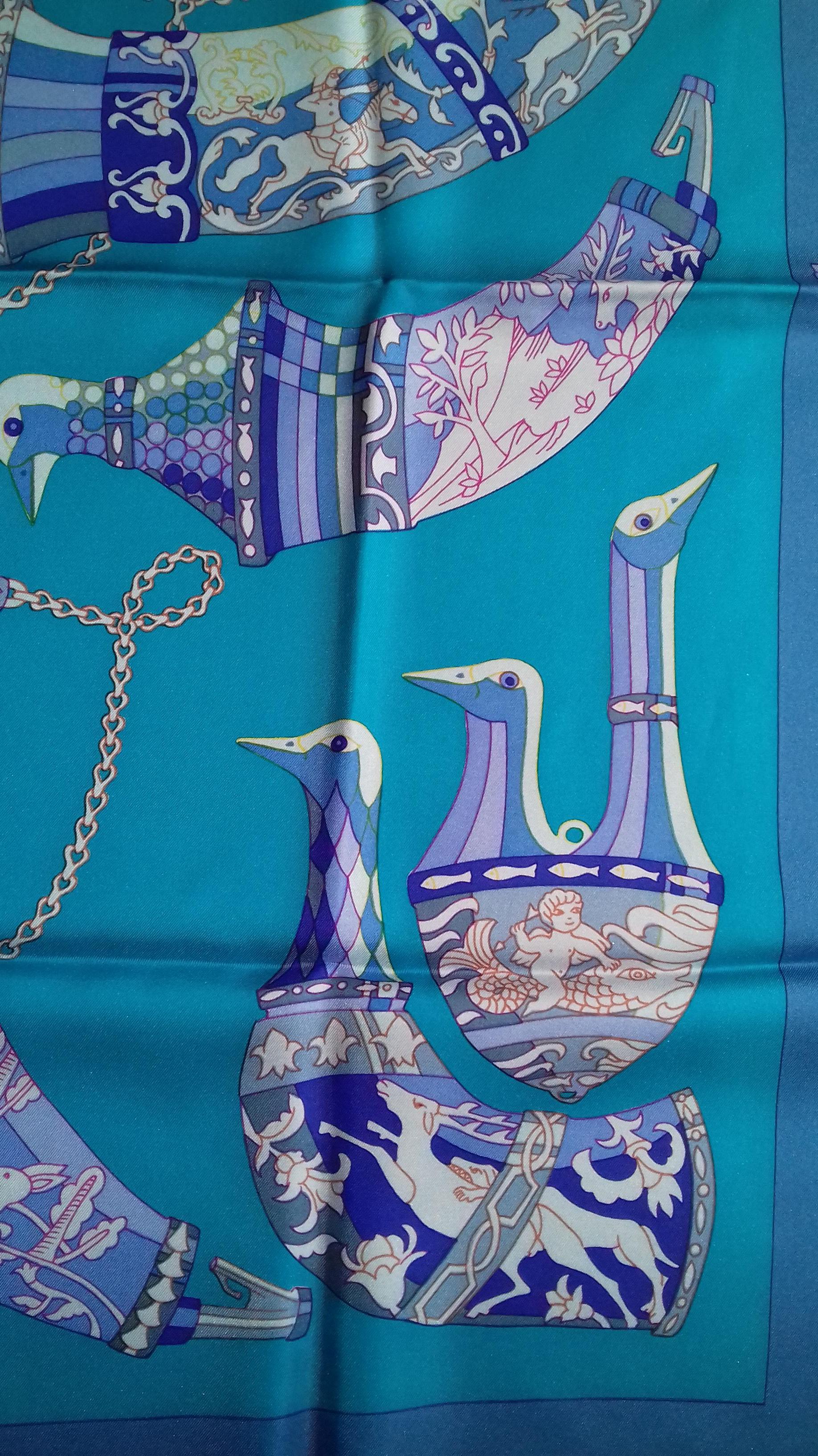 Hermès Vintage Silk Scarf Rhytons Karin Swildens Blue Purple 90 cm 2