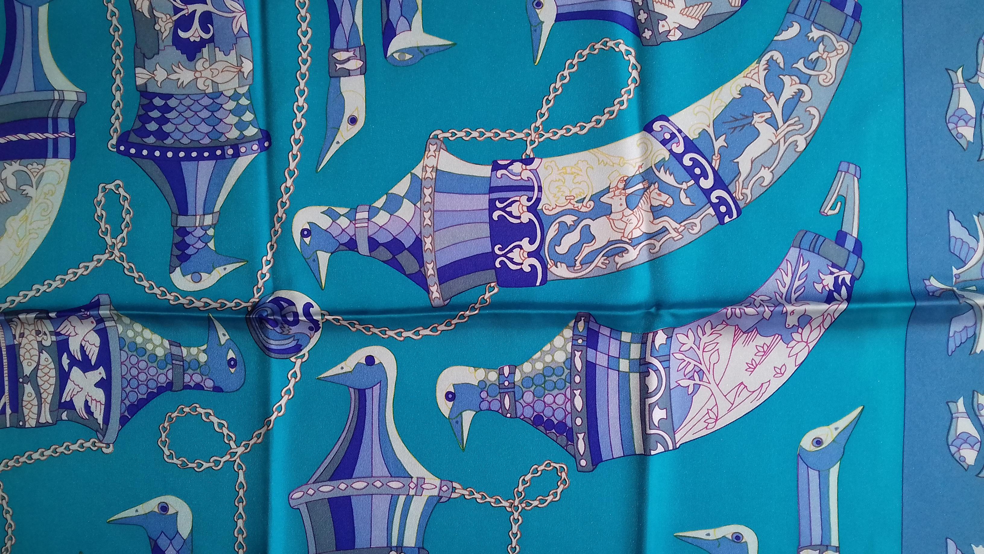 Hermès Vintage Silk Scarf Rhytons Karin Swildens Blue Purple 90 cm 3