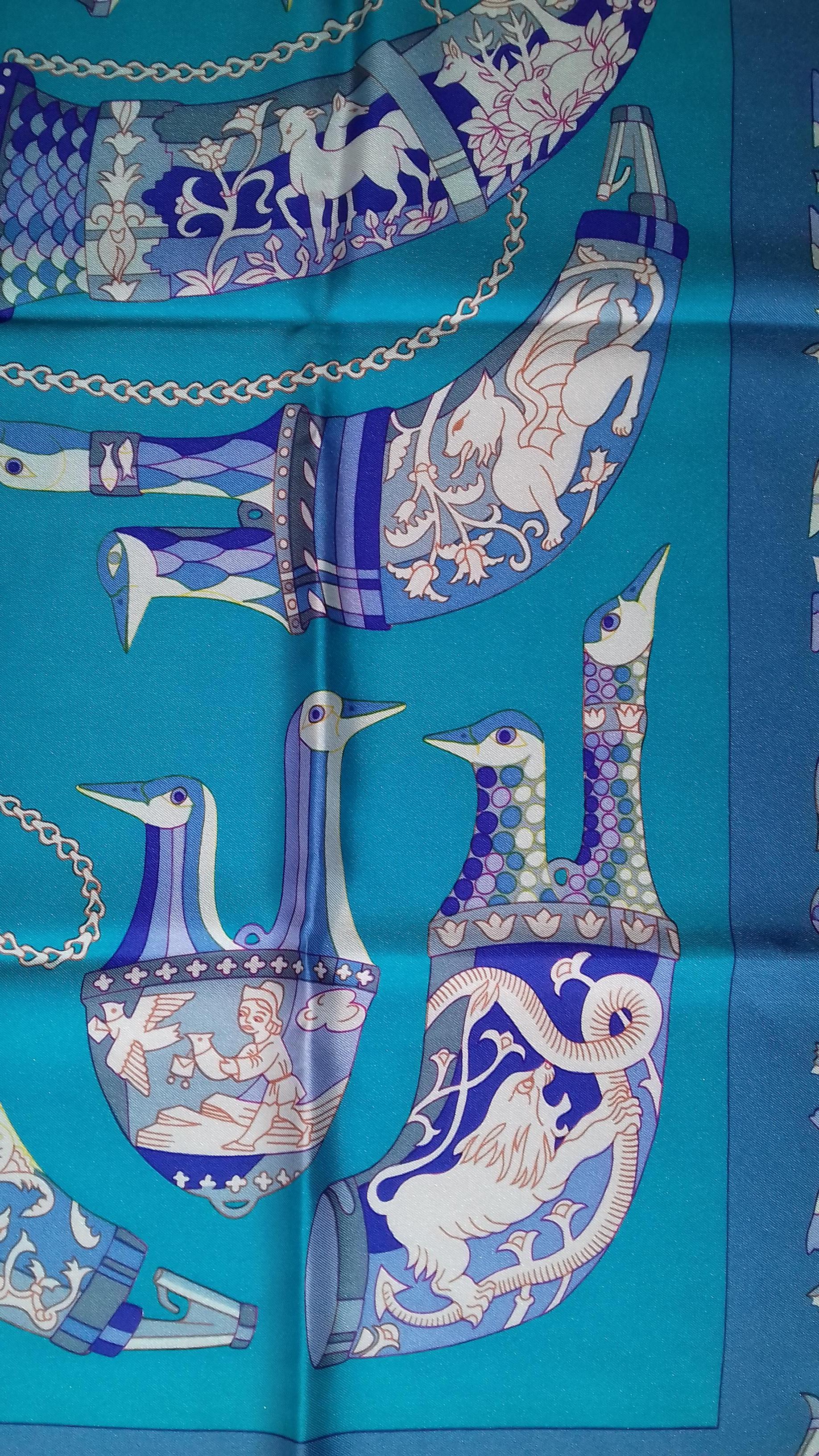 Hermès Vintage Silk Scarf Rhytons Karin Swildens Blue Purple 90 cm 4