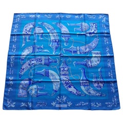 Hermès Vintage Silk Scarf Rhytons Karin Swildens Blue Purple 90 cm