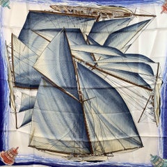 Hermes Vintage Silk Scarf Vent Portant 1988 Yannick Manier