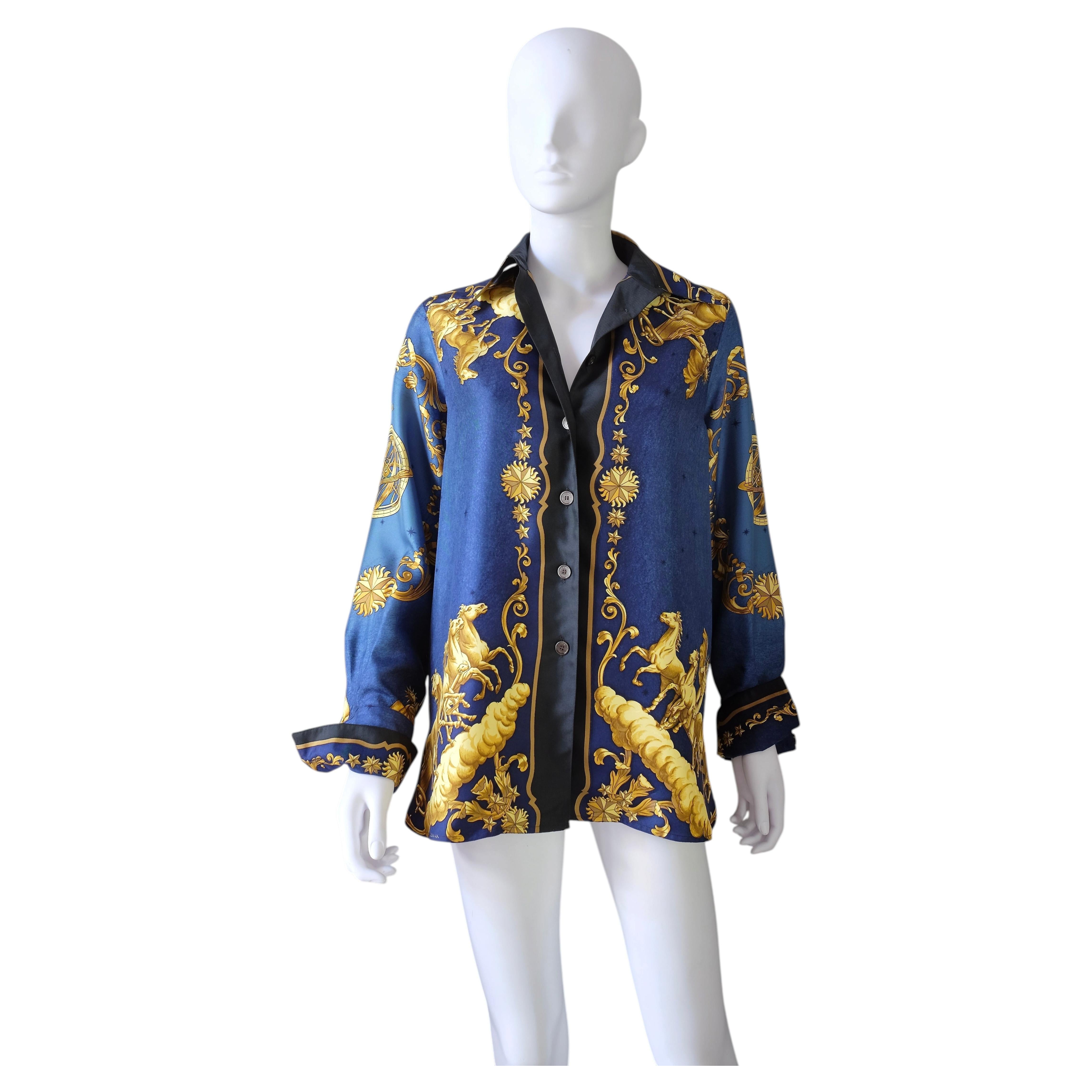 HERMÈS - Chemise vintage en soie signée Philippe Ledoux, imprimé « Cosmos », taille 40 FR