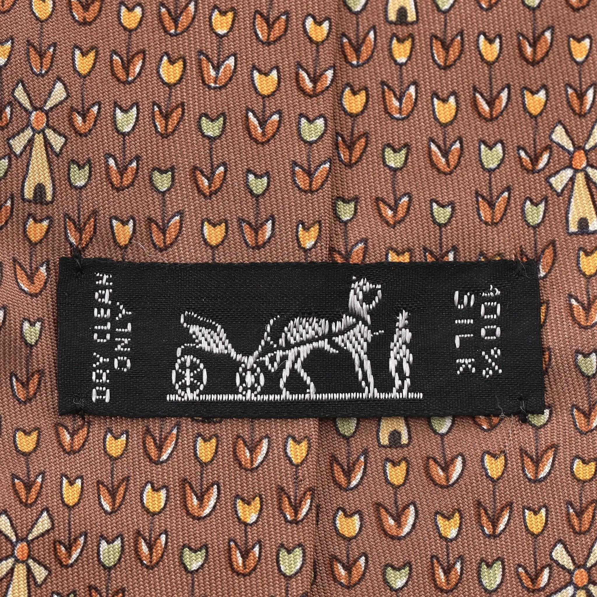 Men's Hermes Vintage Silk Tie With Windmills and Tulip Print