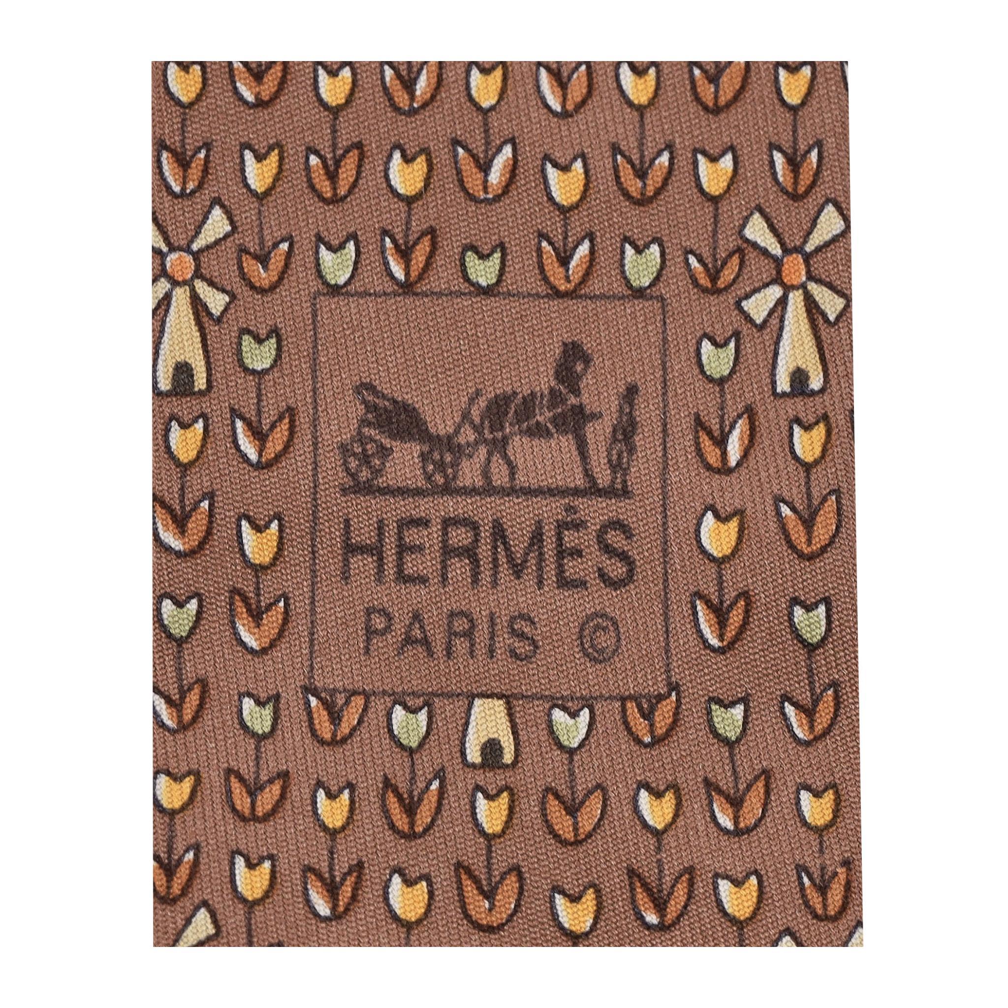 Hermes Vintage Silk Tie With Windmills and Tulip Print 2