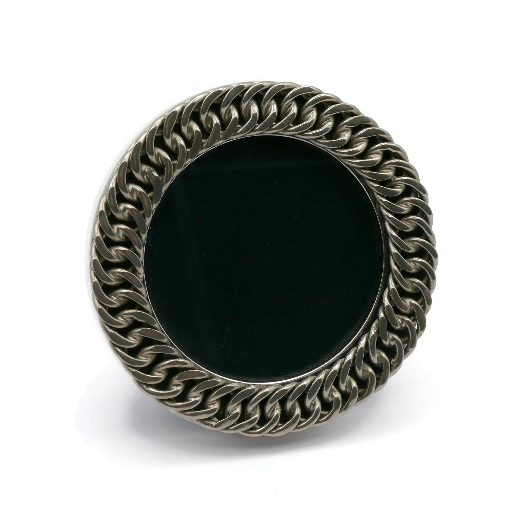 HERMES Marco de fotografía vintage de eslabones de cadena plateados Negro en venta