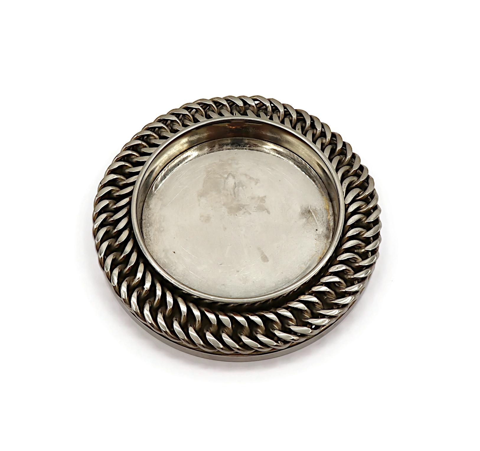 Sottobicchiere per bottiglie HERMES Vintage in argento con motivo a catena In condizioni discrete in vendita a Nice, FR