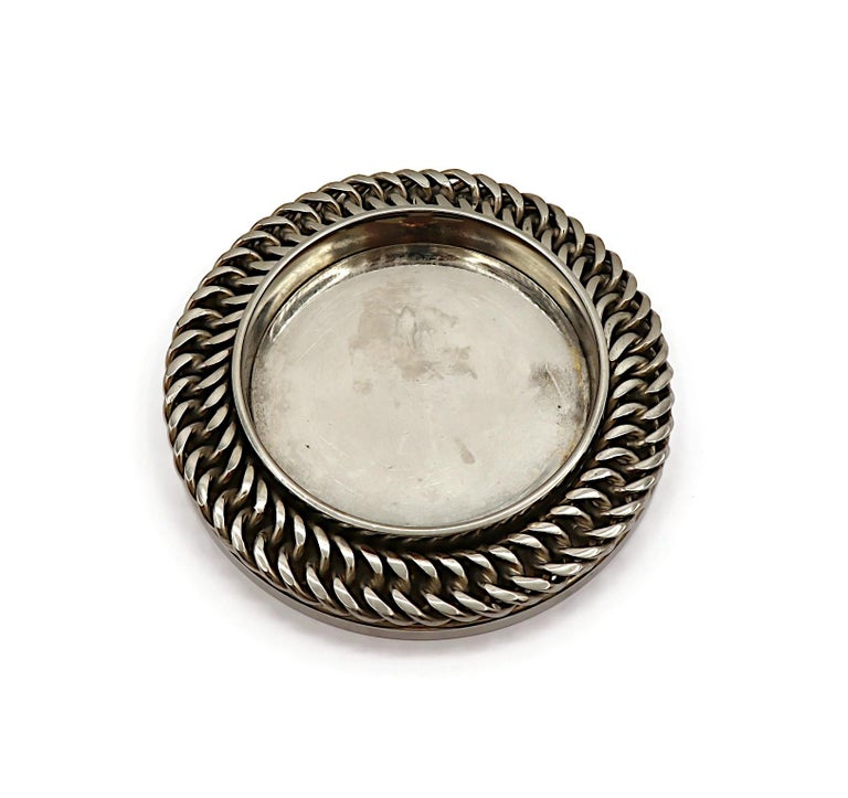 HERMES Vintage Silver Plate Chain Motif Bottle Coaster For Sale at