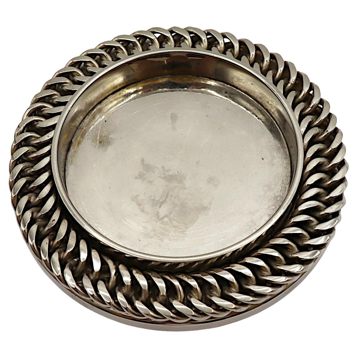 HERMES Vintage Silver Plate Chain Motif Bottle Coaster