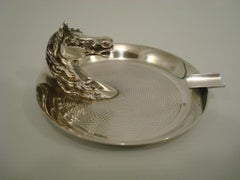 Hermes Vintage Silber plattiert Pferd Kopf Reiter Aschenbecher