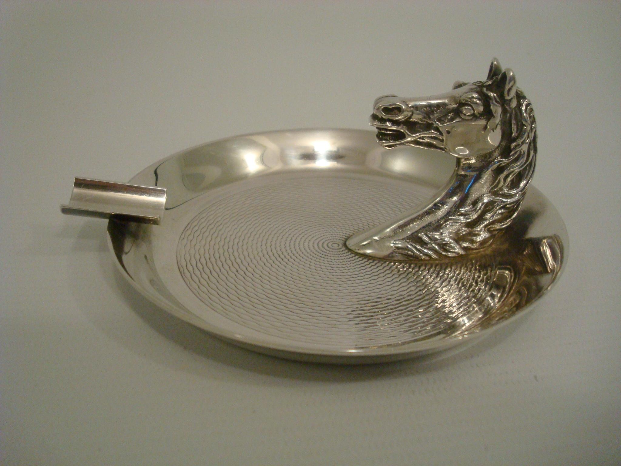 Mid-Century Modern Hermes Vintage Silver Plated Horse Head Equestrian Cigarettes / Cigars Ashtray