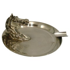 Hermes Vintage Silver Plated Horse Head Equestrian Cigarettes / Cigars Ashtray