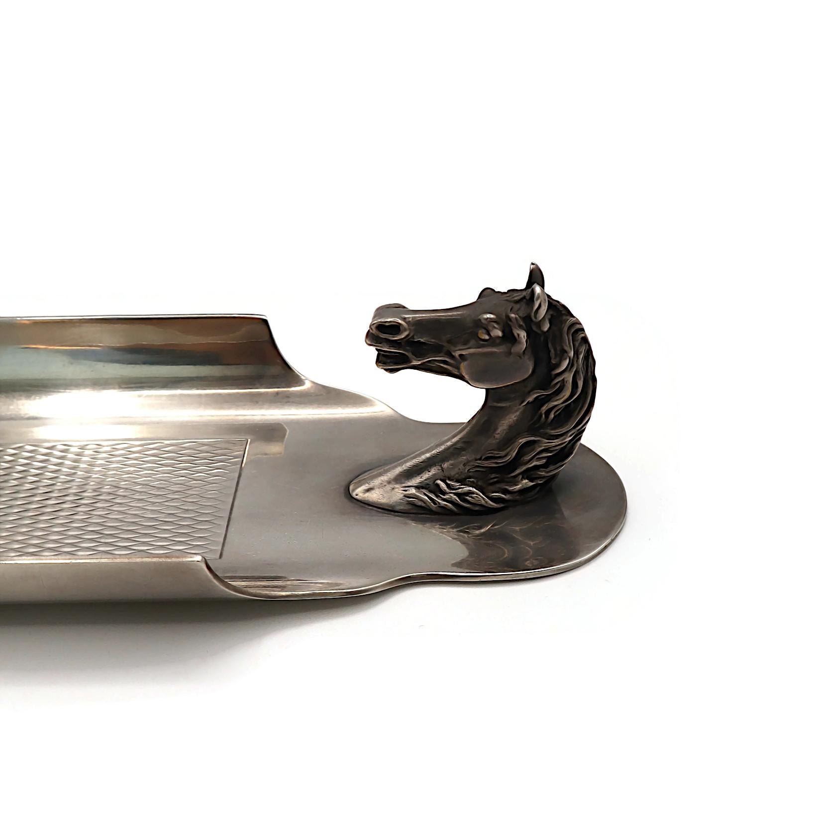 HERMES Vintage Silver Plated Horse Head Equestrian Desk Tray In condizioni buone in vendita a Nice, FR