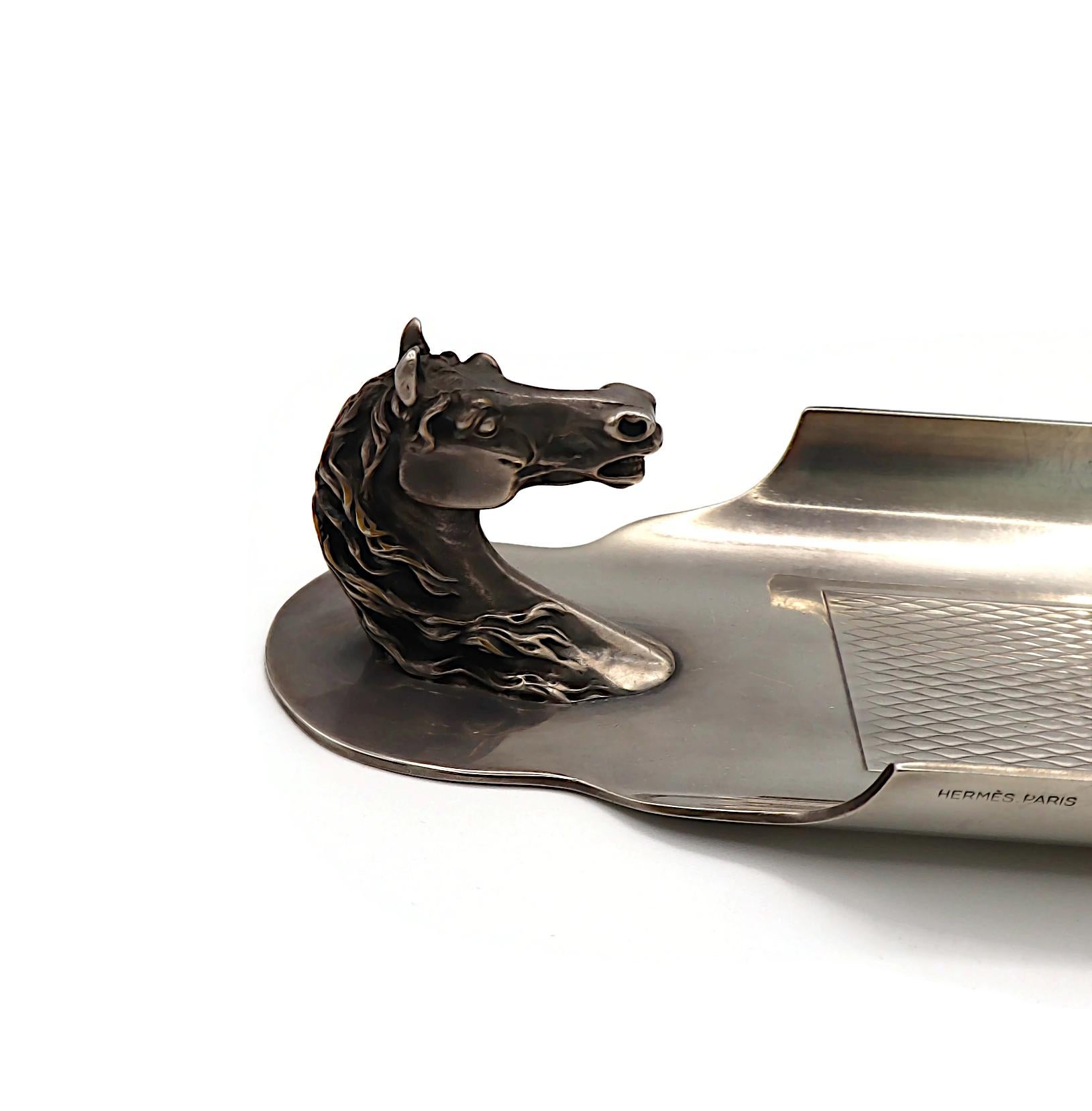 HERMES Vintage Silver Plated Horse Head Equestrian Desk Tray in vendita 3