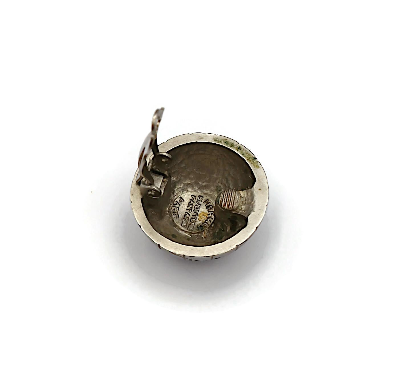 Pendientes de clip HERMES Vintage Silver Tone Celestial Dome en venta 6