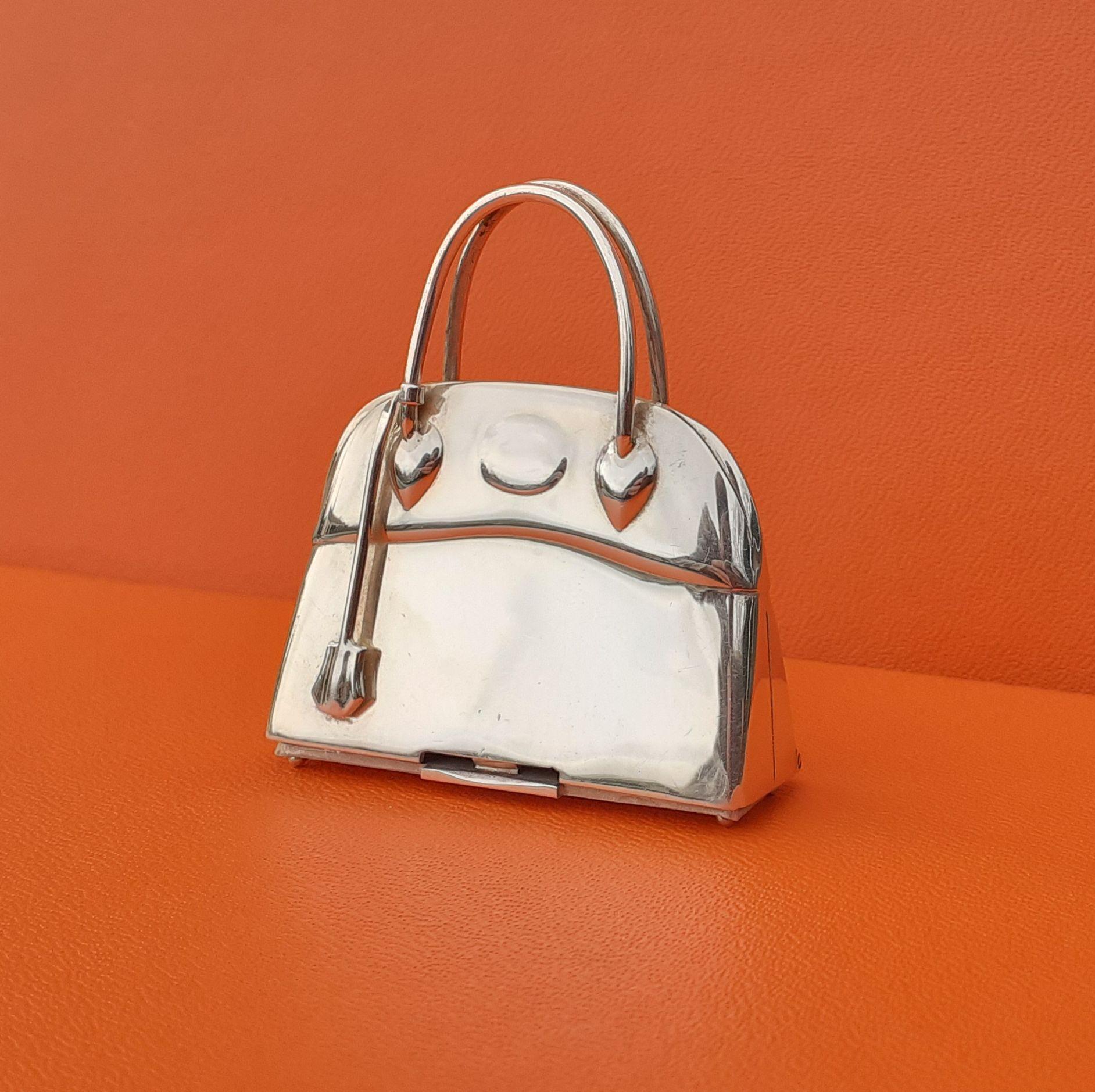Marron Hermès Vintage Smallest Mini Micro Bolide Bag Pill Box Sterling Silver Rare