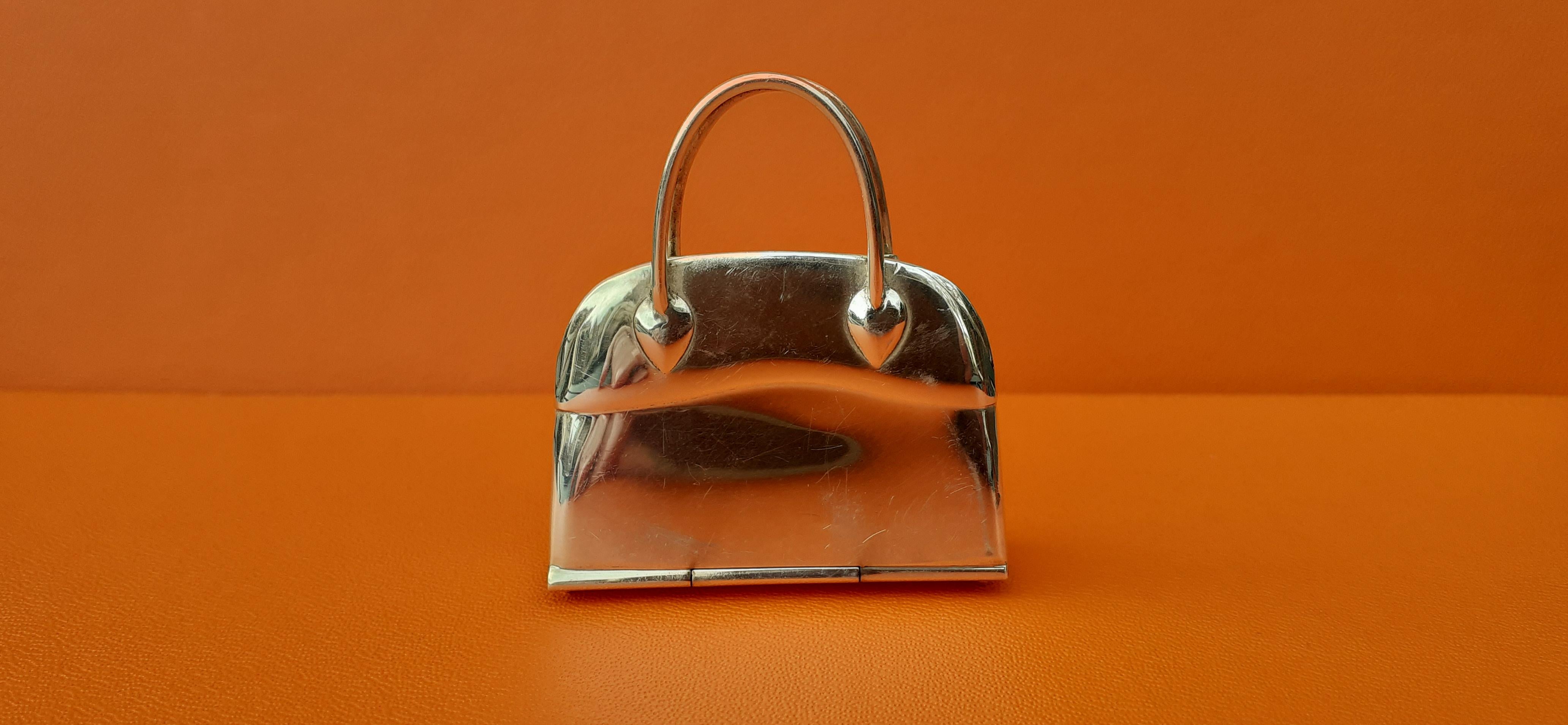 Brown Hermès Vintage Smallest Mini Micro Bolide Bag Pill Box Sterling Silver Rare