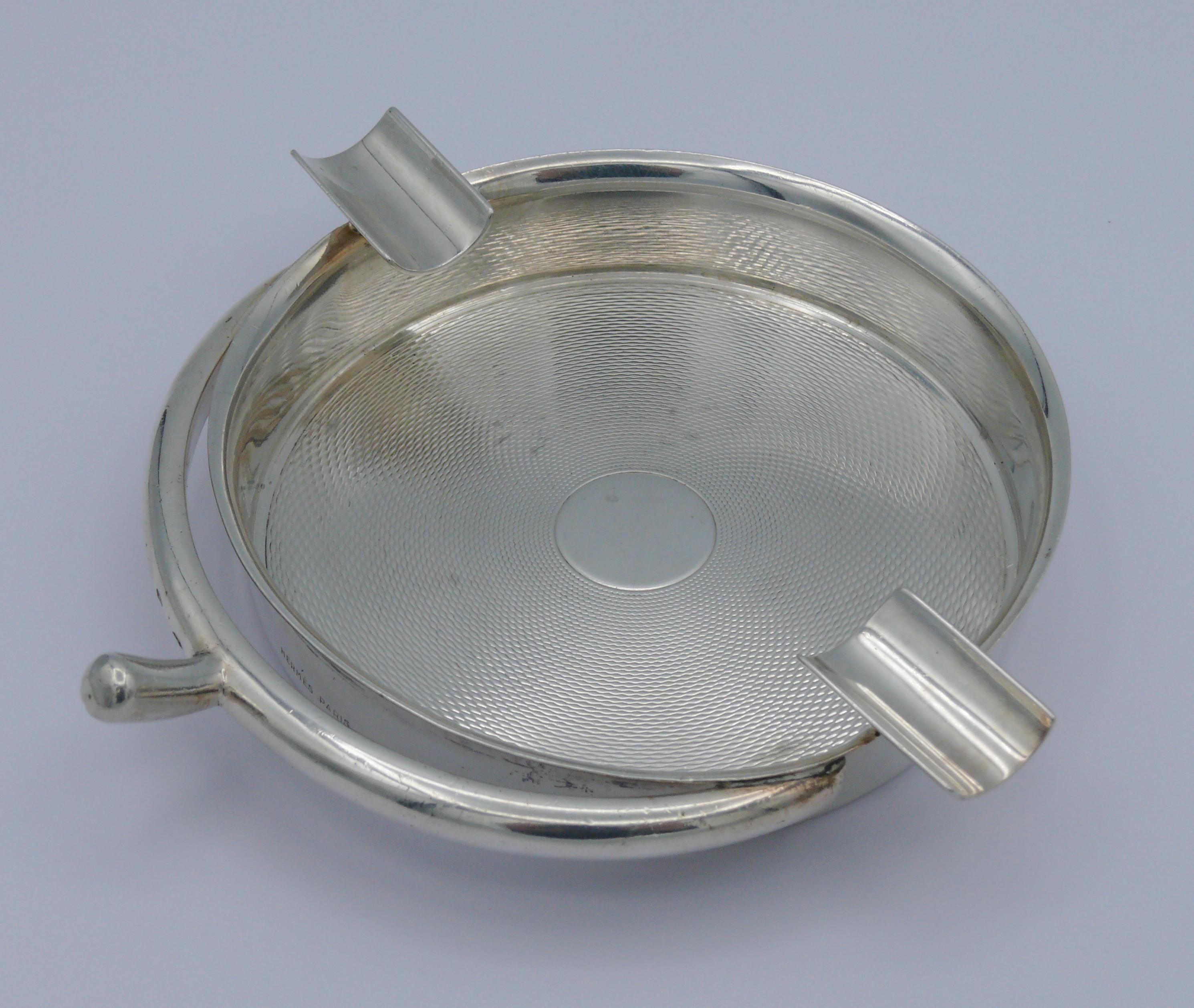 HERMES Vintage Solid Silver Guilloche Stirrup Ashtray For Sale 1