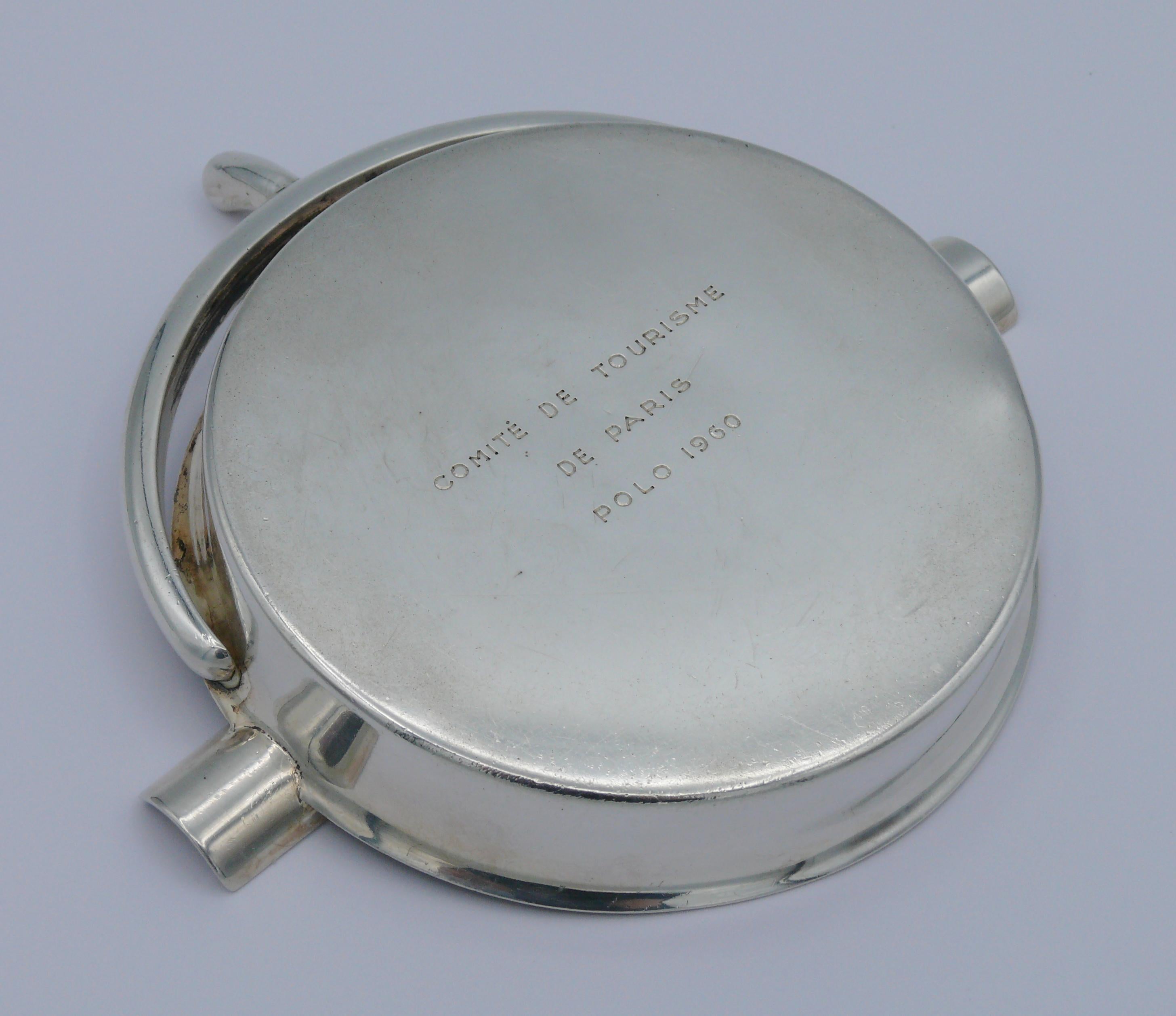 HERMES Vintage Solid Silver Guilloche Stirrup Ashtray For Sale 3