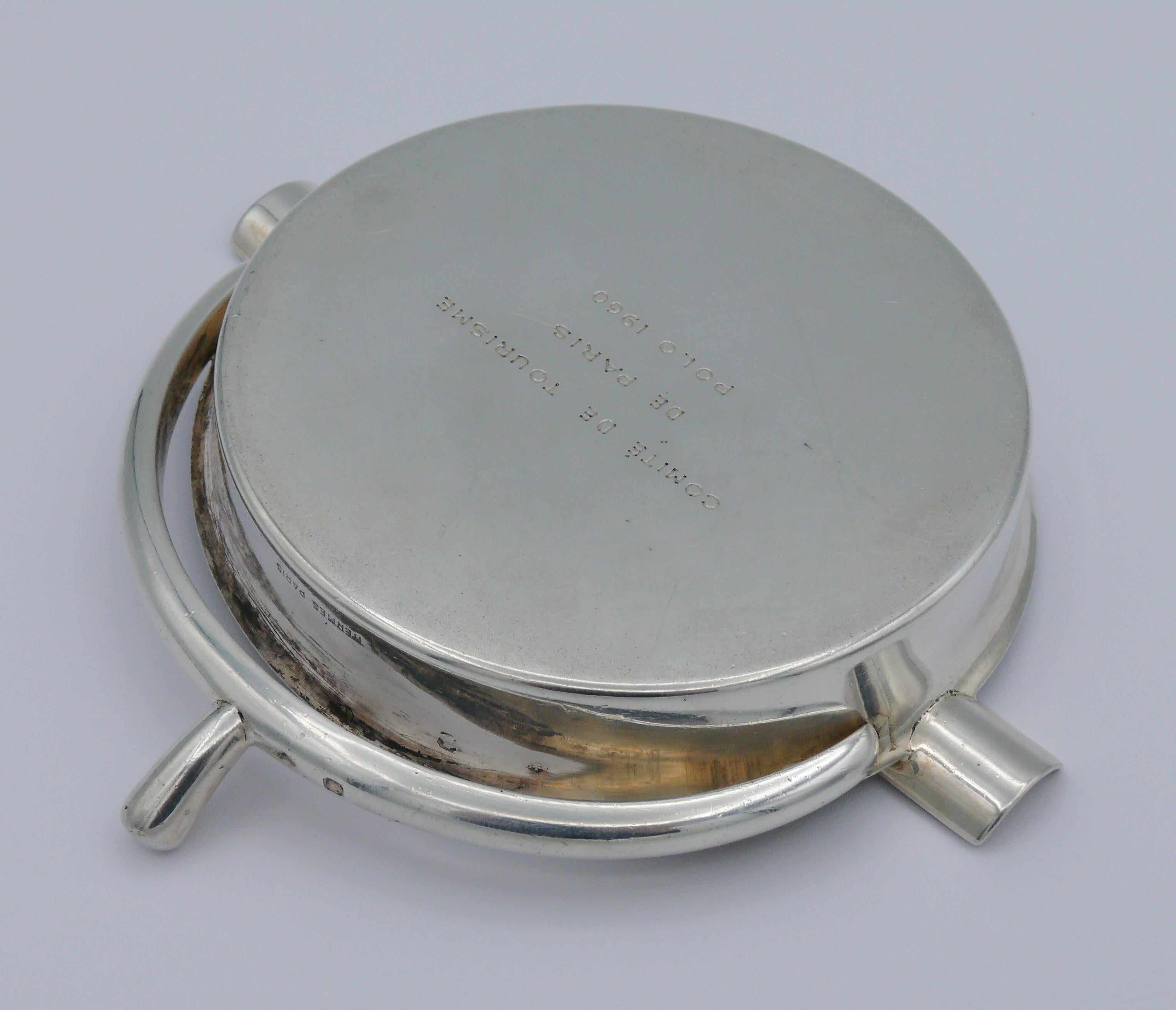 HERMES Vintage Solid Silver Guilloche Stirrup Ashtray For Sale 4