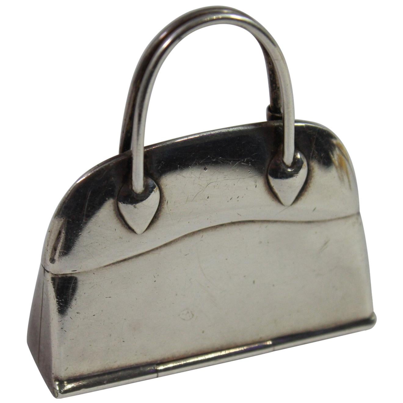 Hermes Vintage Sterling Silver "Bolide Bag" Pill Box For Sale