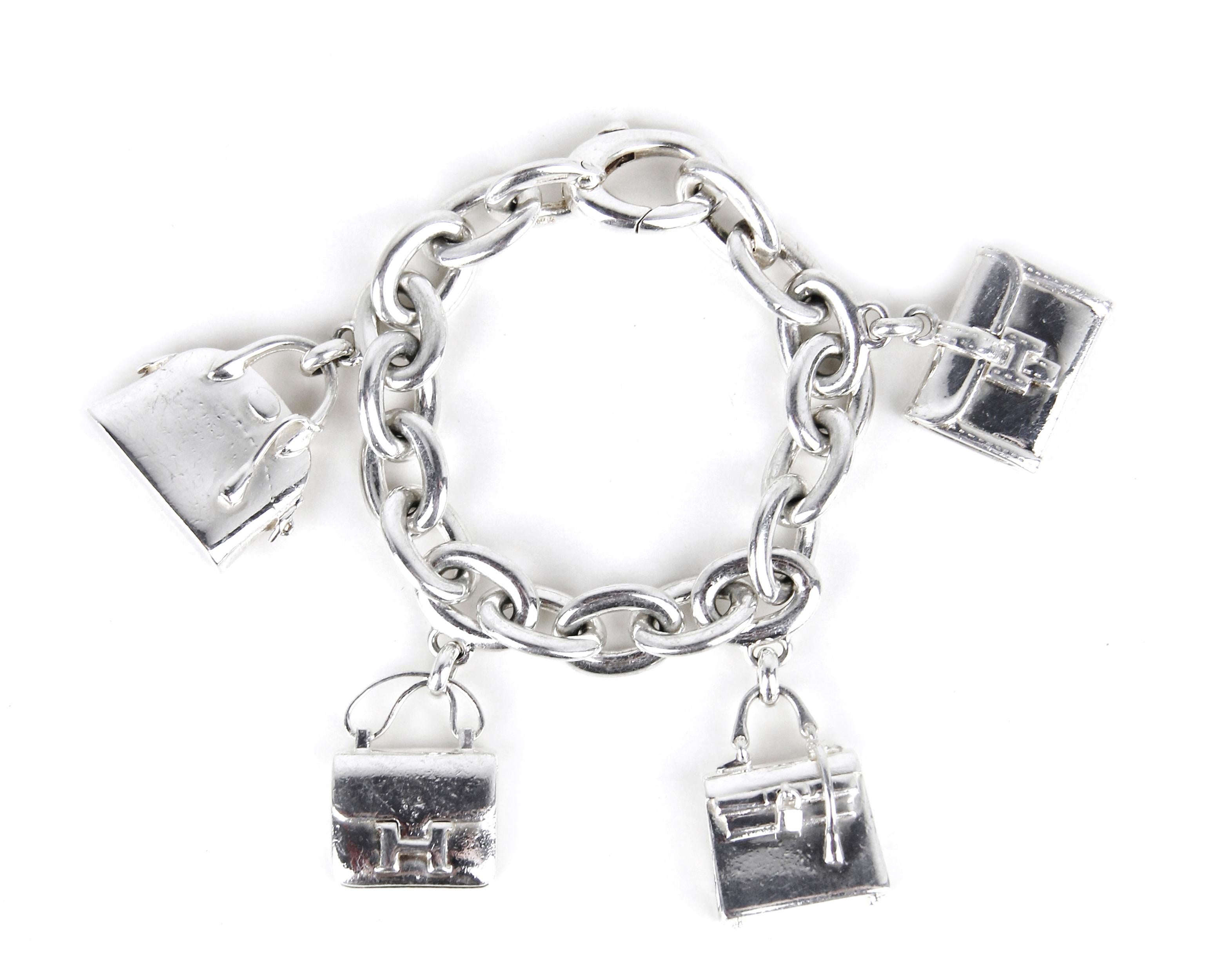 Hermes Vintage Sterling Silver Iconic Bags Charm Bracelet 3