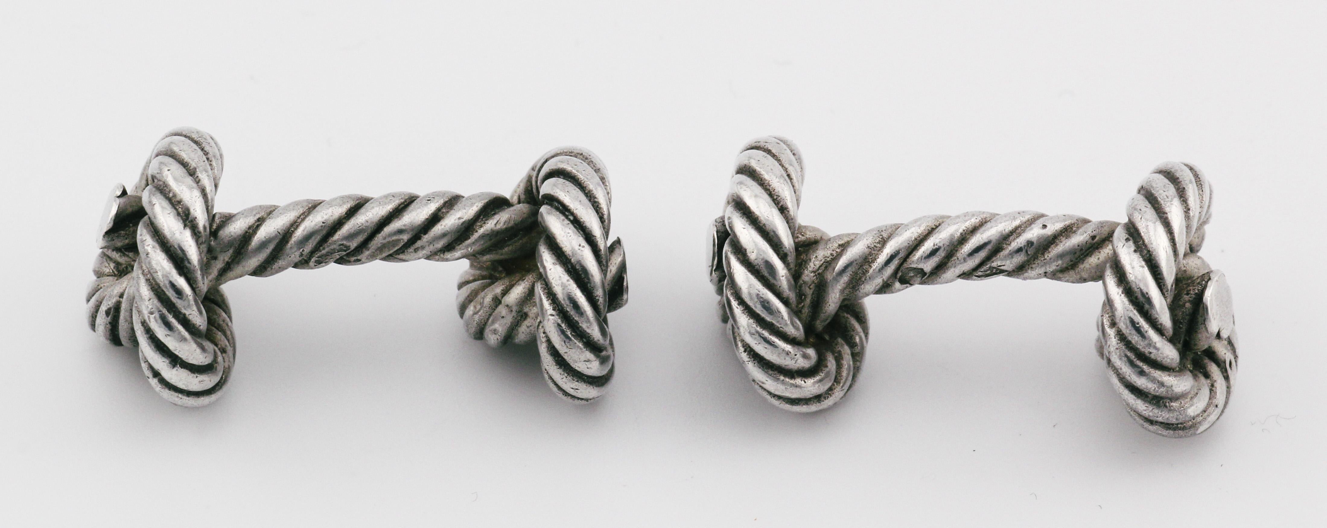 Hermes Vintage Sterling Silver Knot Cufflinks In Good Condition For Sale In Bellmore, NY