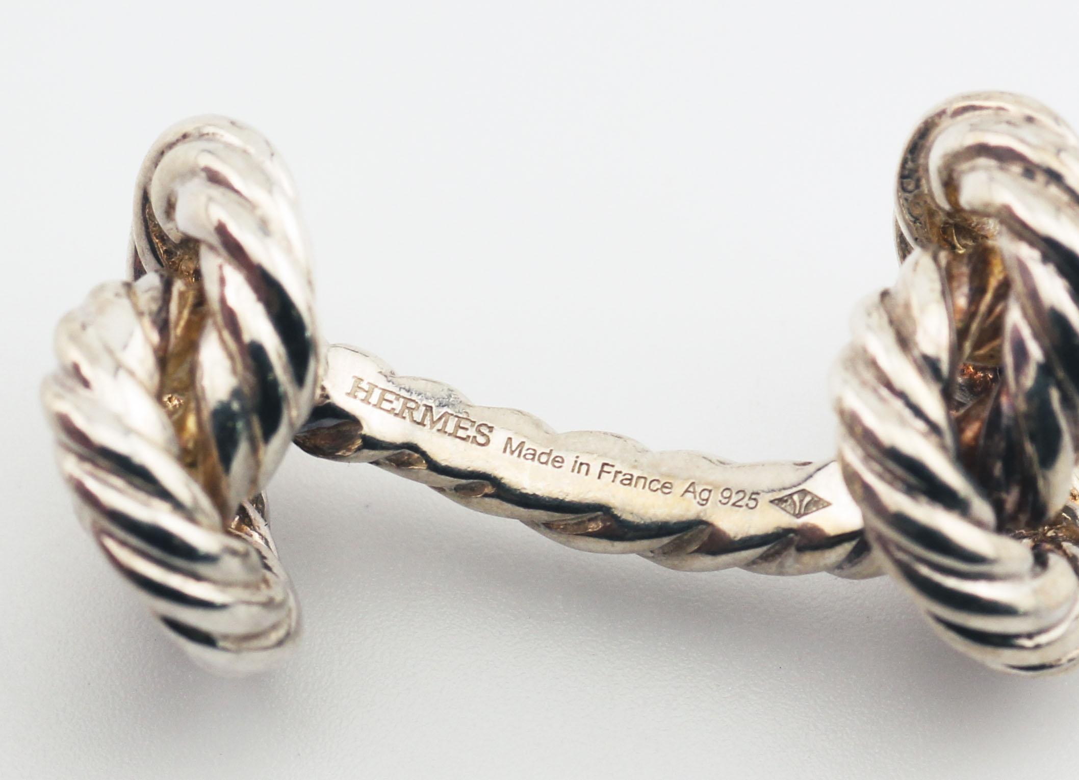  Boutons de manchette Hermes Vintage en argent Sterling Pour hommes 
