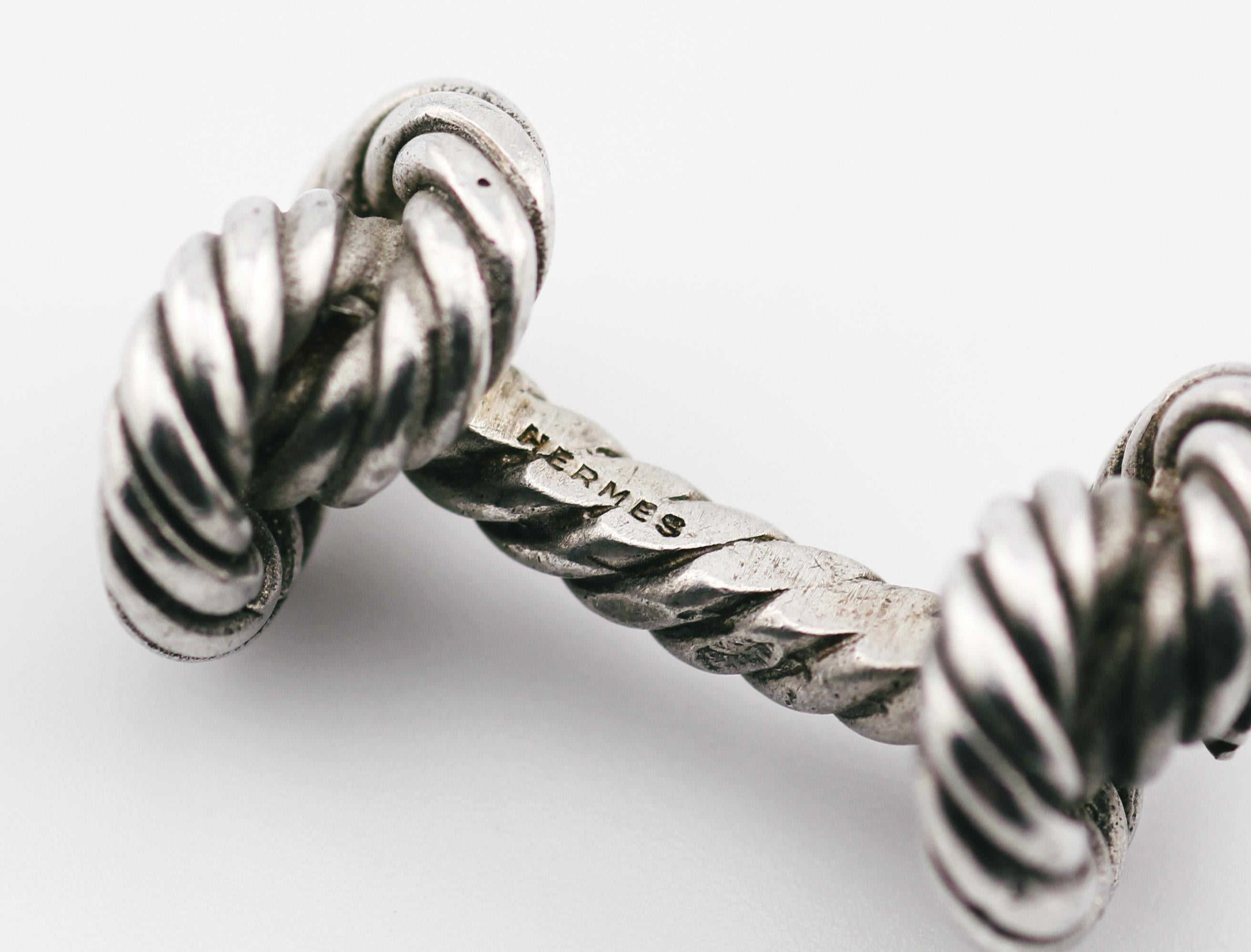 Hermes Vintage Sterling Silver Knot Cufflinks For Sale 1