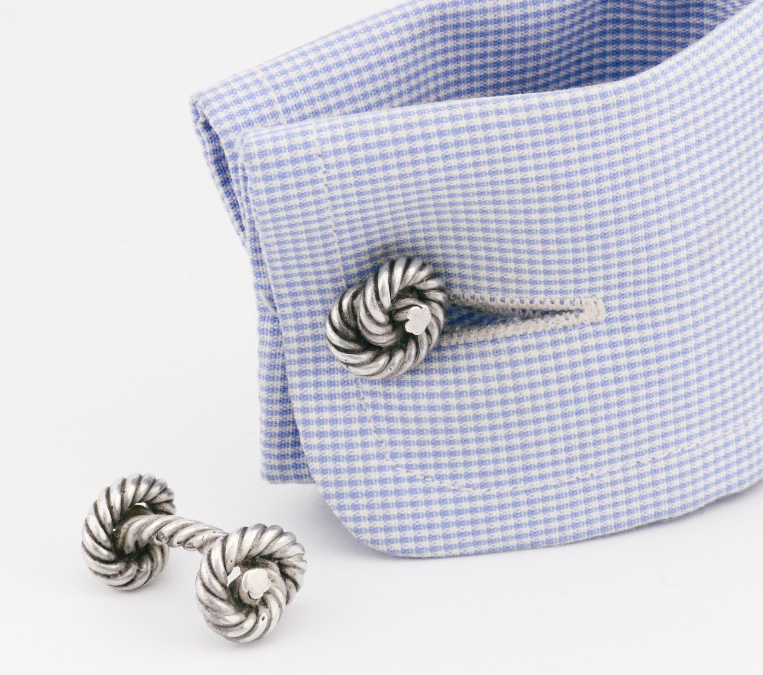 Hermes Vintage Sterling Silver Knot Cufflinks For Sale 3