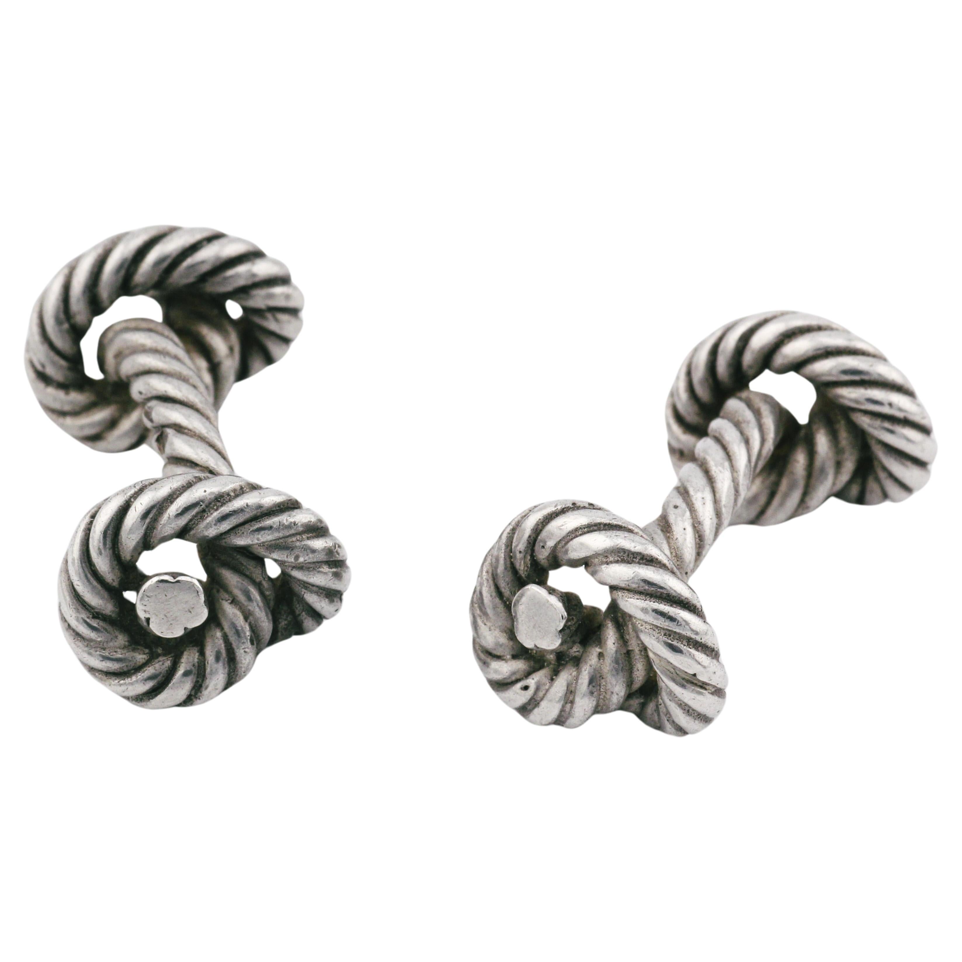 Hermes Vintage Sterling Silver Knot Cufflinks For Sale