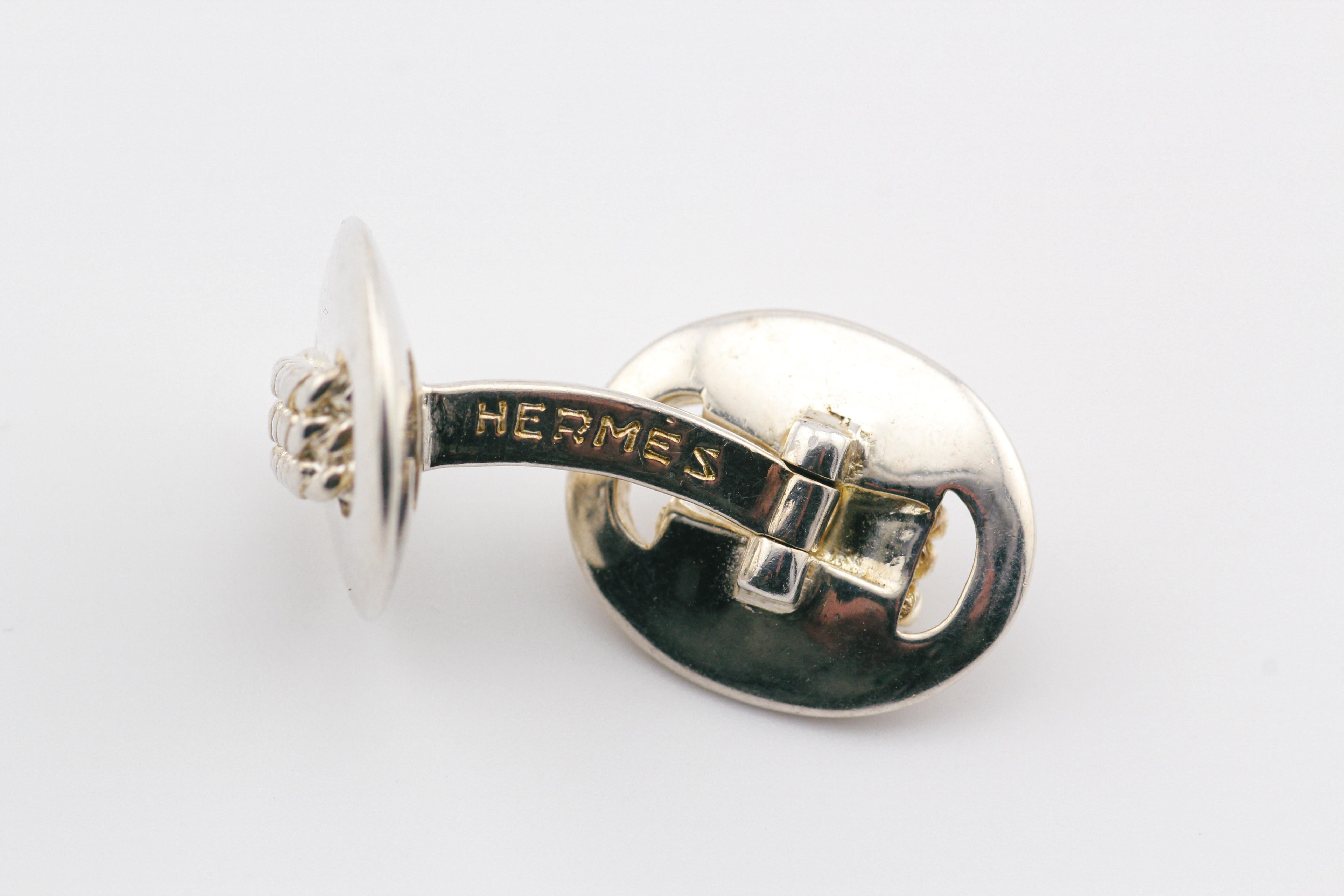 Boutons de manchette Hermes Vintage en argent sterling avec motif de corde en vente 1