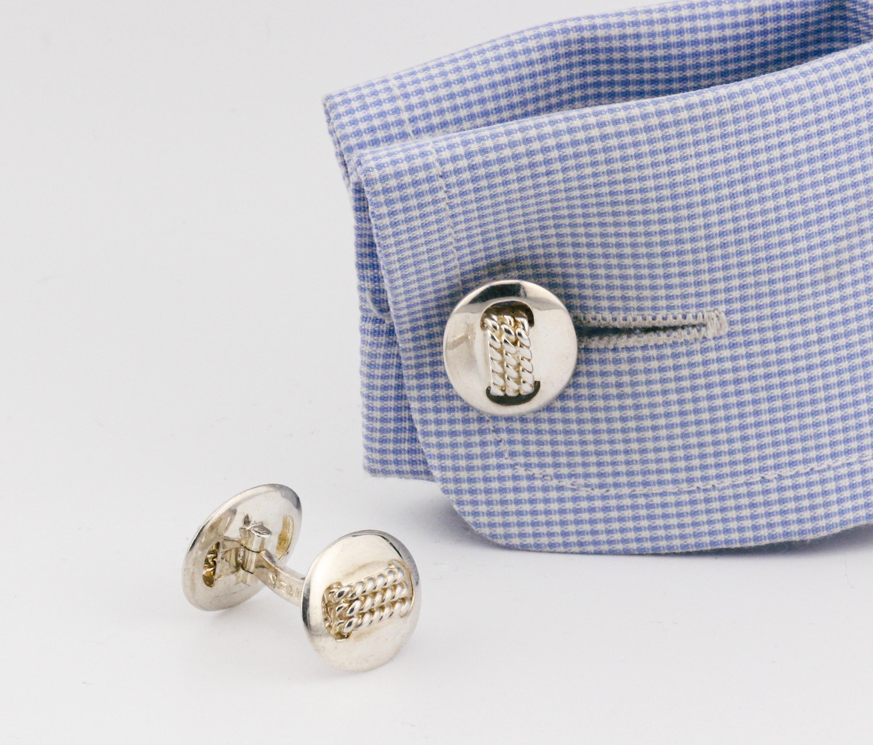 Hermes Vintage Sterling Silver Rope Motif Cufflinks For Sale 4