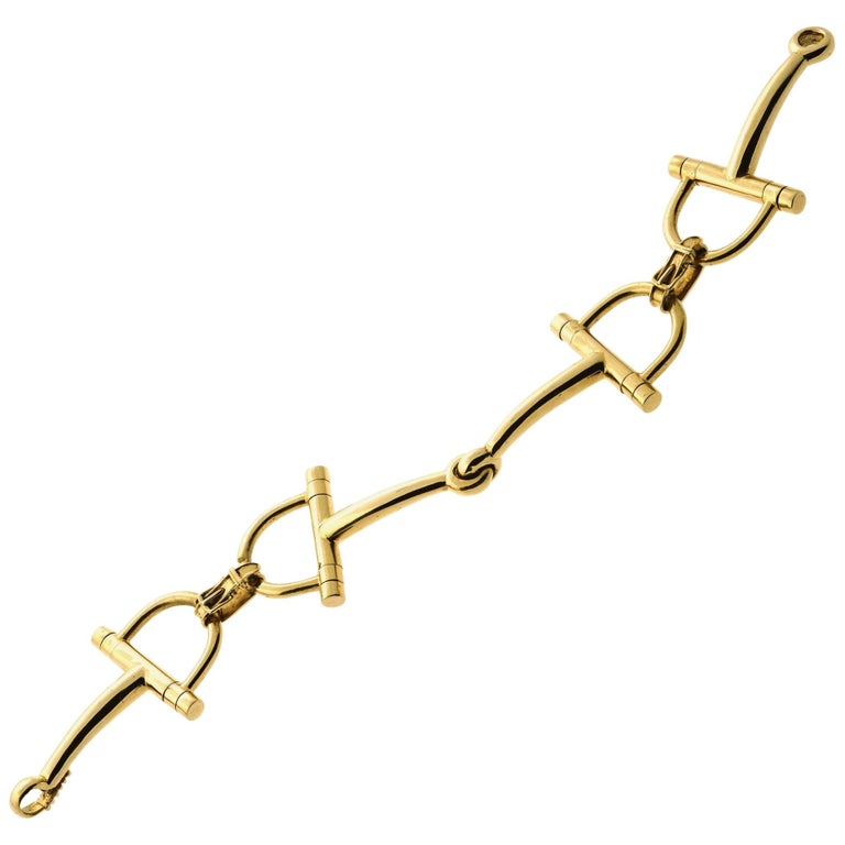 Hermes Vintage Stirrup Yellow Gold Bracelet For Sale