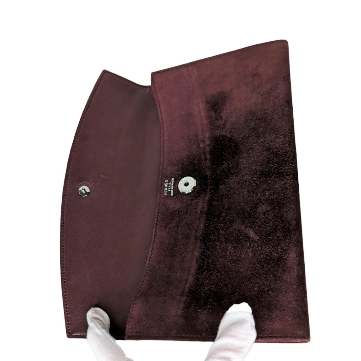 Women's Hermes Vintage Suede Burgundy Rio Envelope Clutch