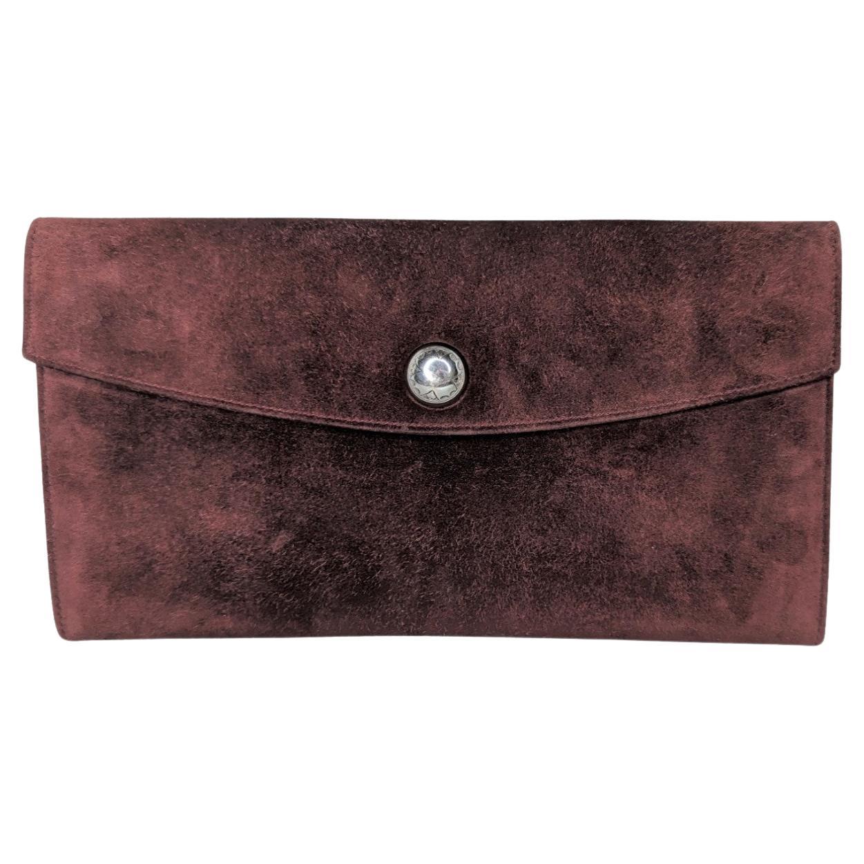 Hermes Vintage Suede Burgundy Rio Envelope Clutch For Sale