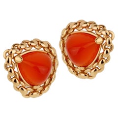 Hermes Vintage Sugarloaf Carnelian 18k Yellow Gold Earrings