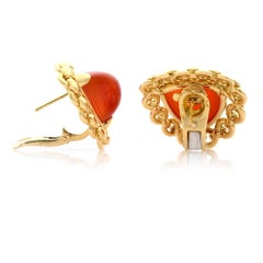 Hermes Vintage Sugarloaf Carnelian Earrings 18K Yellow Gold