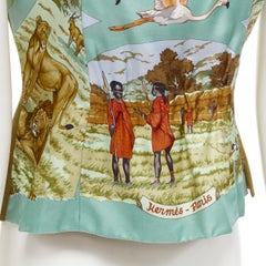 HERMÈS Gilet en cuir de daim marron foncé vintage Tanzanie avec dos en soie et animaux FR40 M