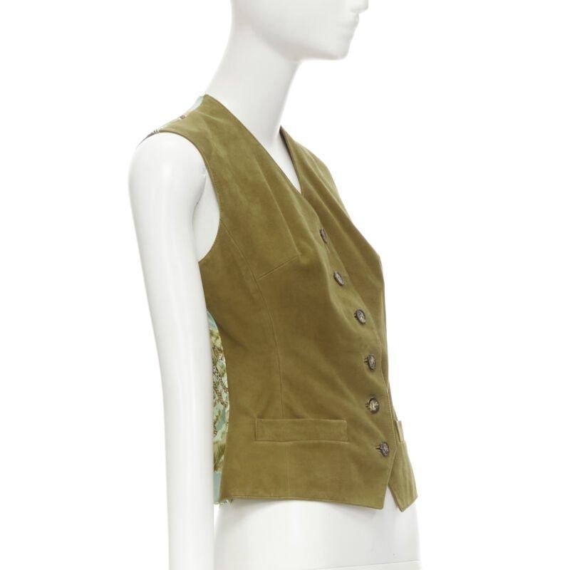 Brown HERMES Vintage tan brown suede eather Tanzanie animal silk back vest FR40 M For Sale
