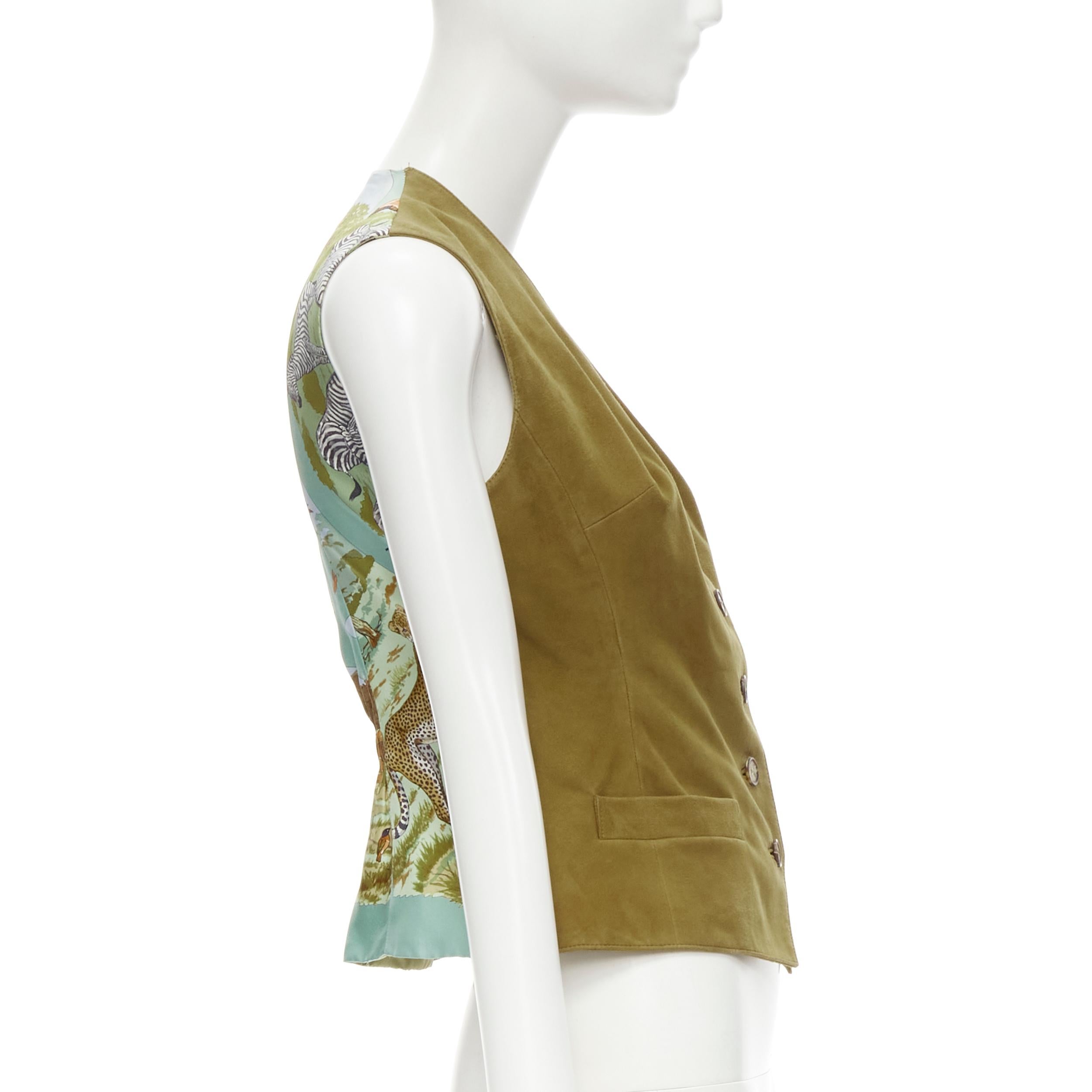 Hermès Vintage Weste aus hellbraunem Wildleder mit braunem Tanzanie-Tierleder FR40 M Damen im Angebot