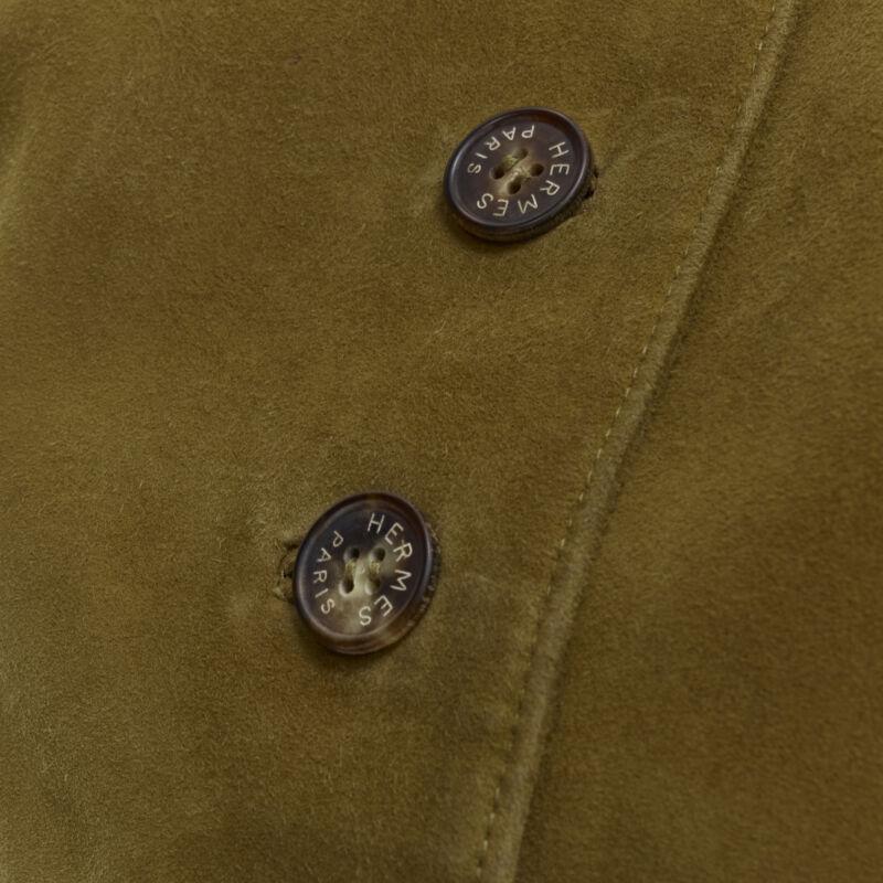 HERMES Vintage tan brown suede eather Tanzanie animal silk back vest FR40 M For Sale 1