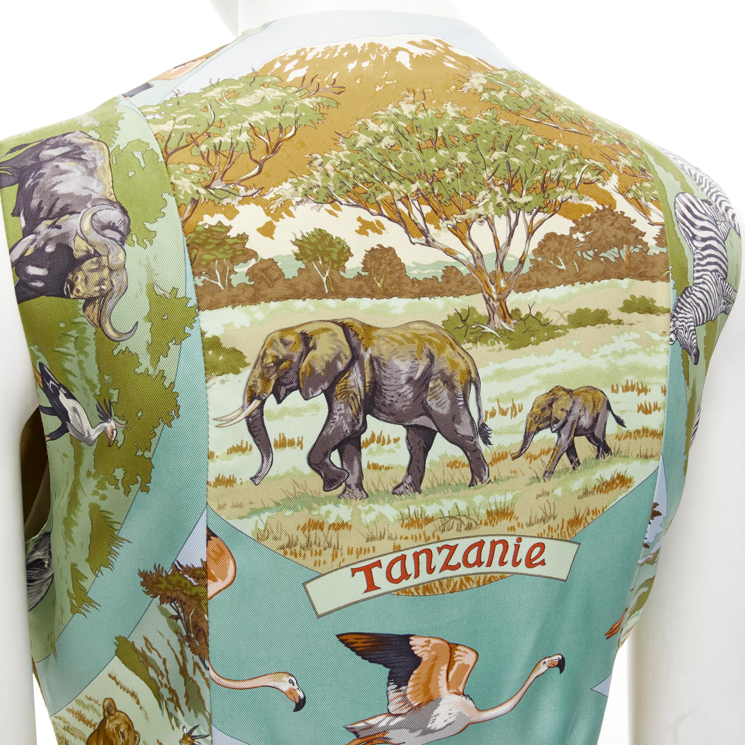 HERMES Vintage tan brown suede leather Tanzanie animal silk back vest FR40 M For Sale 1