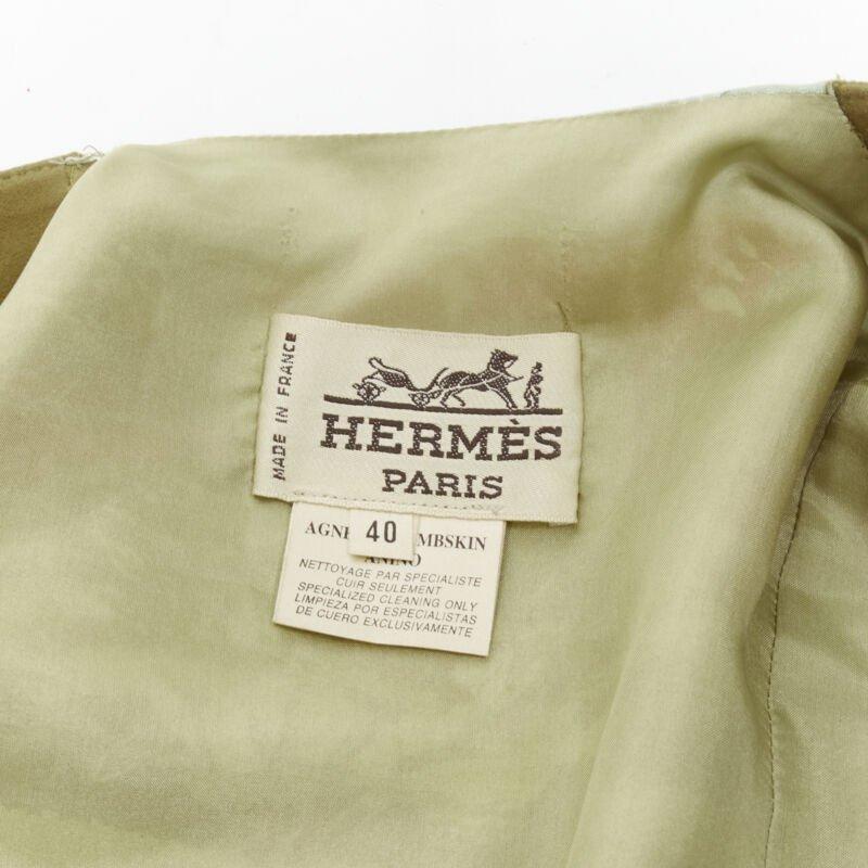 HERMES Vintage tan brown suede eather Tanzanie animal silk back vest FR40 M For Sale 3