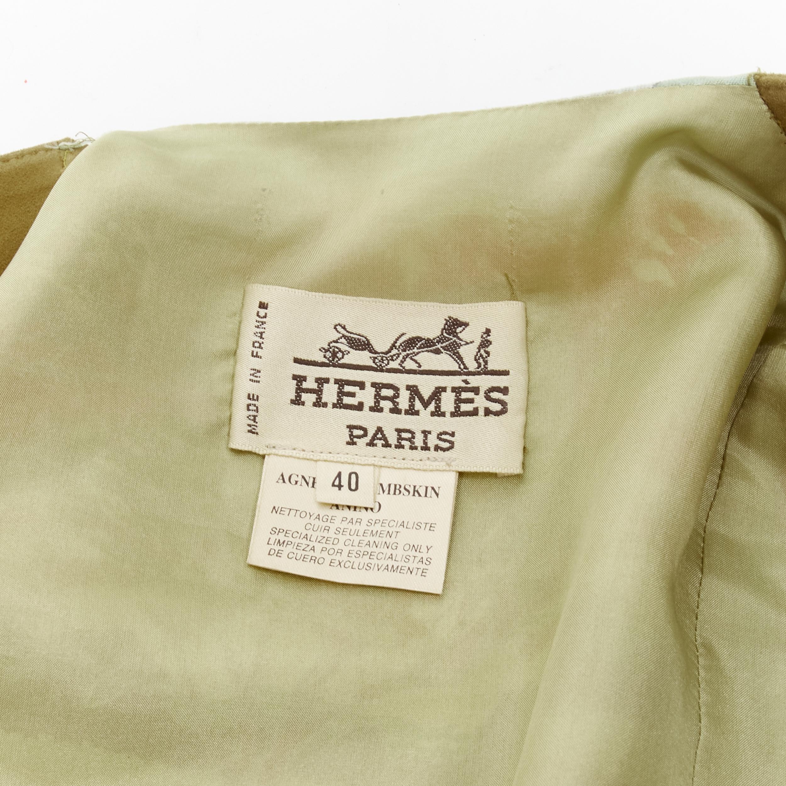 HERMES Vintage tan brown suede leather Tanzanie animal silk back vest FR40 M For Sale 2