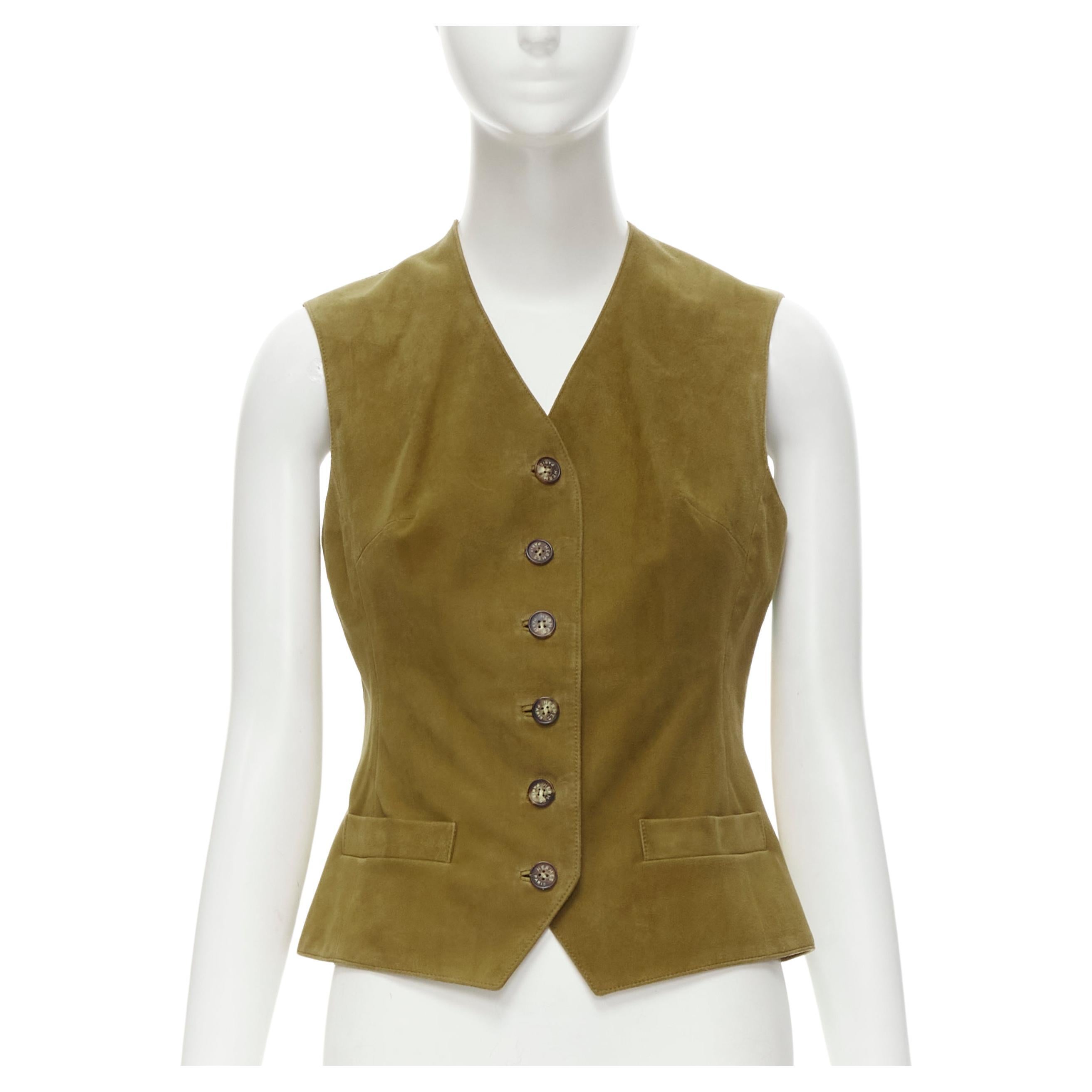 Hermès Vintage Weste aus hellbraunem Wildleder mit braunem Tanzanie-Tierleder FR40 M im Angebot